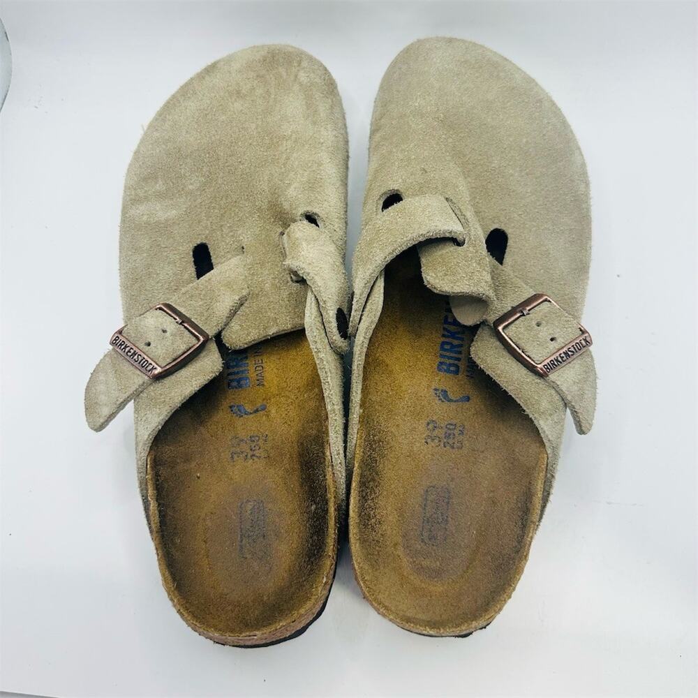 Birkenstock Boston Taupe Suede Clogs Soft Footbed | Womens 8 EU 39 Narrow